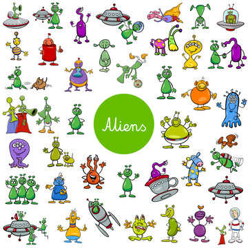 cartoon alien fantasy characters large set