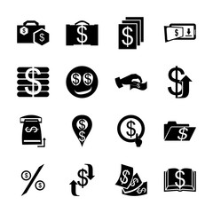 icon Currency with laugh, pay, access, bag and money graph chart