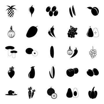 icon Fruits And Vegetables with cherry, dredge corn, orange jelly, vegetable and citrus