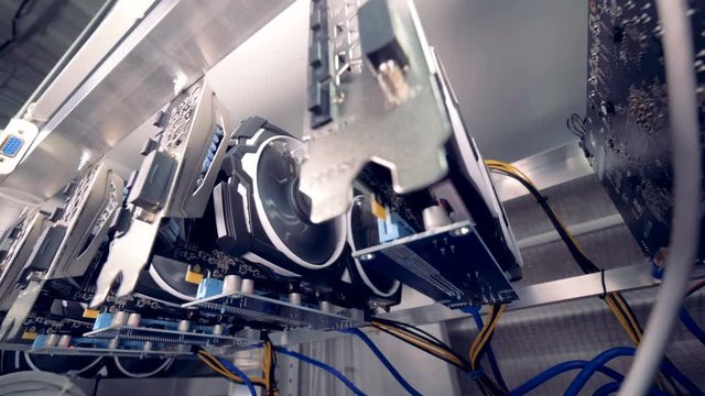 Cryptocurrency mining process carried out by a line of graphic cards