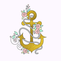 Golden anchor with flowers