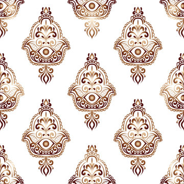 vintage ethnic pattern with hamsa, hand drawn vector illustration