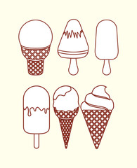 icon set of ice creams over white background, line design, vector illustration