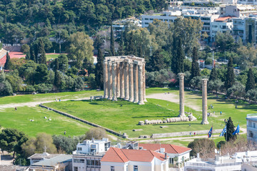 View of temple of Olympian Zeus, view from Acropolis hill.