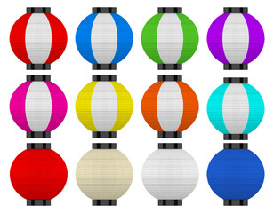 3d rendering. Several color of japanese traditional sphere lanterns isolated on white background.with clipping path