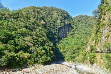 Fototapeta na wymiar Green Mountains with Blue Skies Near Qingshui Cliff in Taroko National Park