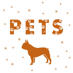 Dog and and the inscription Pets with traces.