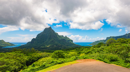 Panoramic mountain landscape of Moorea, French Polynesia