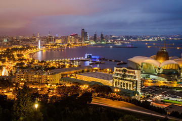 Naklejka premium Night panorama of the embankment of Baku. Azerbaijan