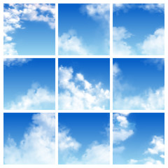 Sky pattern vector cloudy backdrop and blue clouded skyline heaven wallpaper illustration set of cloudscape with fluffy background
