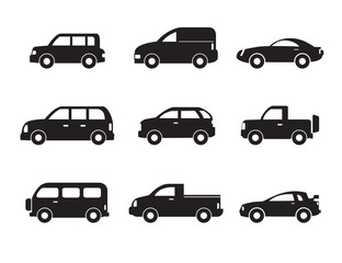Set of black car icons - Illustration stock vector