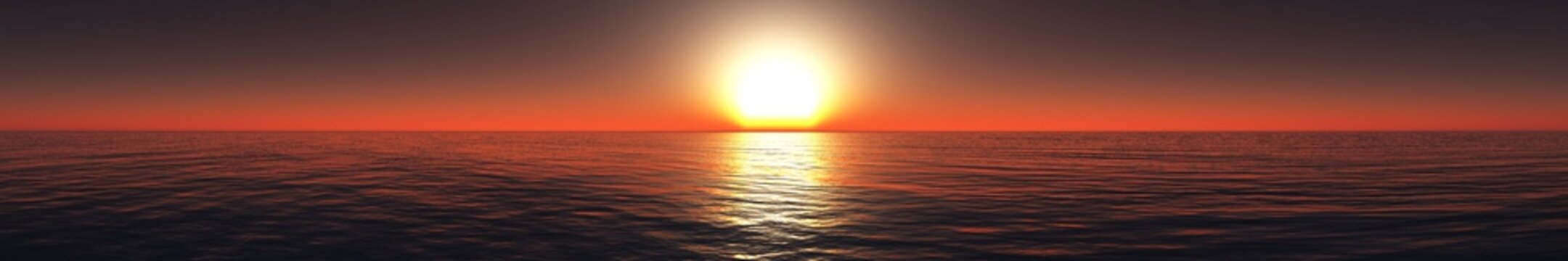 panorama of sea sunset, sea sunrise, light above water, seascape with sun and water,
3D rendering
