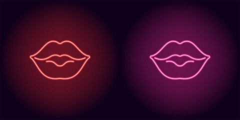 Neon lips in red and pink color