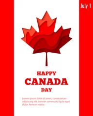Fotobehang Happy Canada Day vector holiday poster with red paper cut canada maple leaf. 1th of July celebration banner on Canada flag background © Oksana Kumer