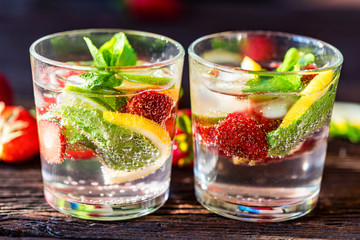Homemade lemonade with strawberries and mint