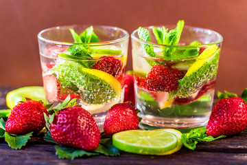 Homemade lemonade with strawberries and mint