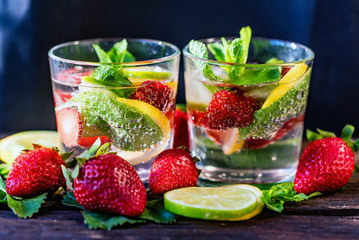 Homemade lemonade with strawberries and mint