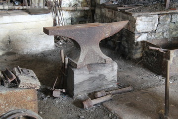 An Anvil and Hearth of a Classic Blacksmith Workshop.