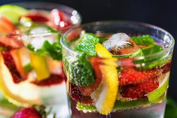 Homemade lemonade with strawberries and mint