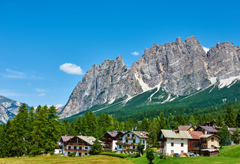 Fototapeta premium Cortina D'Ampezzo with Pomagagnon mount at Dolomites in Italy, South Tyrol.