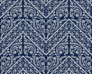 Fototapete Woodblock Printed Seamless Ethnic Floral All Over Pattern Traditional Oriental Motif Of India Mogul With Bouquets Of Pink Carnations On Ecru Background Textile Design Tabuday