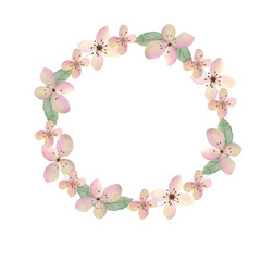 watercolor illustration of pink flowers in a frame