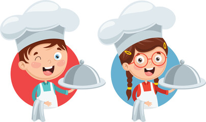 Vector Illustration Of Chef Kids Cooking