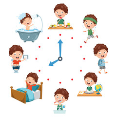 Vector Illustration Of Kids Daily Routine Activities