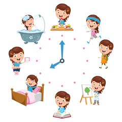 Vector Illustration Of Kids Daily Routine Activities