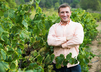 Vintner with clusters of grape