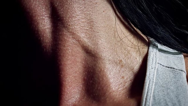 4k Fitness Women Gym Workout, Close up of Pulse on Neck