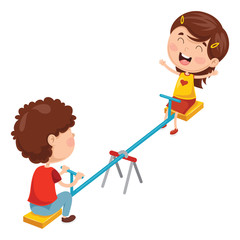 Vector Illustration Of Kids  Playing On Seesaw