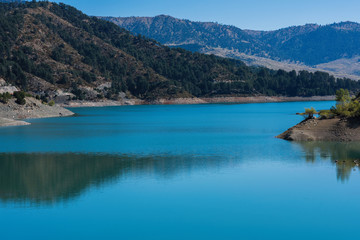 Aoos Springs Lake in the Metsovo in Epirus. mountains of Pindus in northern Greece. Techniti Limni Aoou Lake