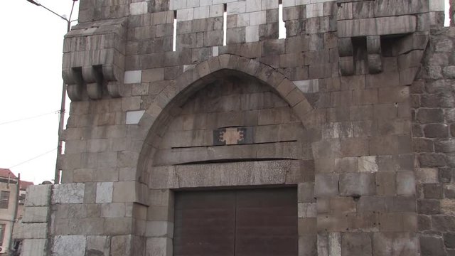 Close up of Bab Tuma, landmark of early Christianity in Damascus, Syria.