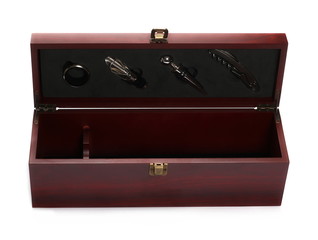 Luxury wooden box for wine isolated on white background 