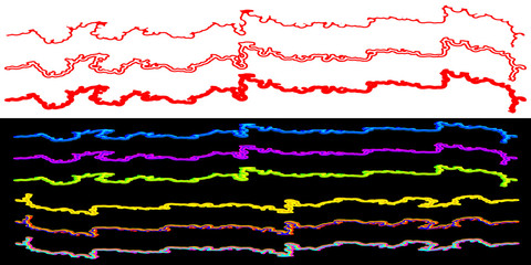 Vector set of curved lines for brushes in neon execution and underlining elements.