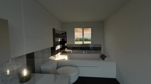 Kamerafahrt durch modernes Badezimmer mit Natursteinen