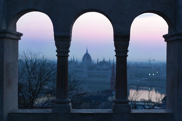 Budapest skyline at dawn.