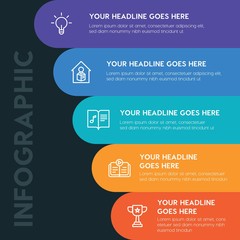 Flat education infographic steps template with 5 options for presentations, advertising, annual reports...