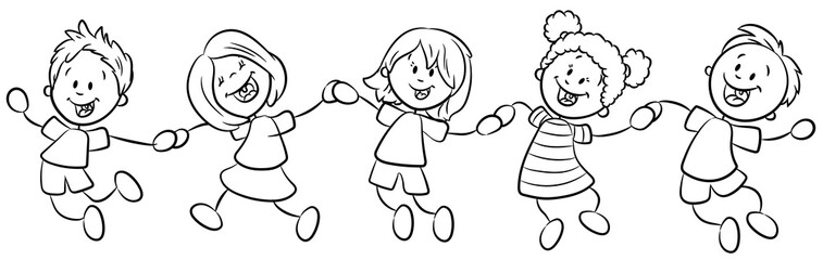 Fröhliche Kinder halten sich an den Händen - Vektor-Illustration
