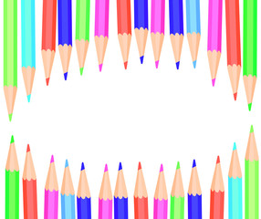 A lot of colored pencils. Place for text.