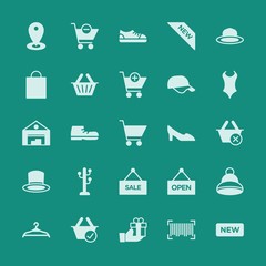 Modern Simple Set of clothes, shopping Vector fill Icons. ..Contains such Icons as hanger,  clothes,  shop,  background,  symbol,  gift and more on green background. Fully Editable. Pixel Perfect.