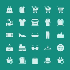 Modern Simple Set of clothes, shopping Vector fill Icons. ..Contains such Icons as  isolated,  heavy,  xmas,  business,  clothing,  close and more on green background. Fully Editable. Pixel Perfect.