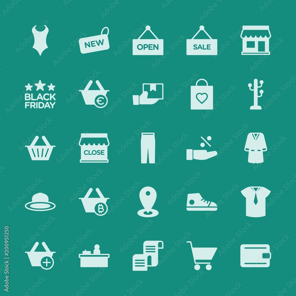 Poster modern simple set of clothes, shopping vector fill icons. ..contains such icons as retro, shop, vint