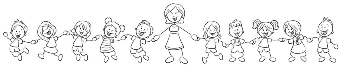 Vektor Illustration einer Lehrerin mit Schulklasse