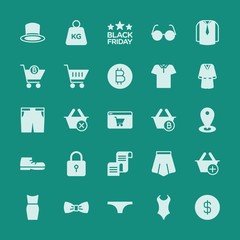 Modern Simple Set of clothes, shopping Vector fill Icons. ..Contains such Icons as close,  beauty,  buy, hat, weight,  add,  young,  exit and more on green background. Fully Editable. Pixel Perfect.
