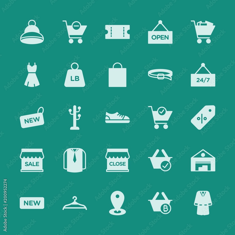 Poster modern simple set of clothes, shopping vector fill icons. ..contains such icons as shop, casual, inv