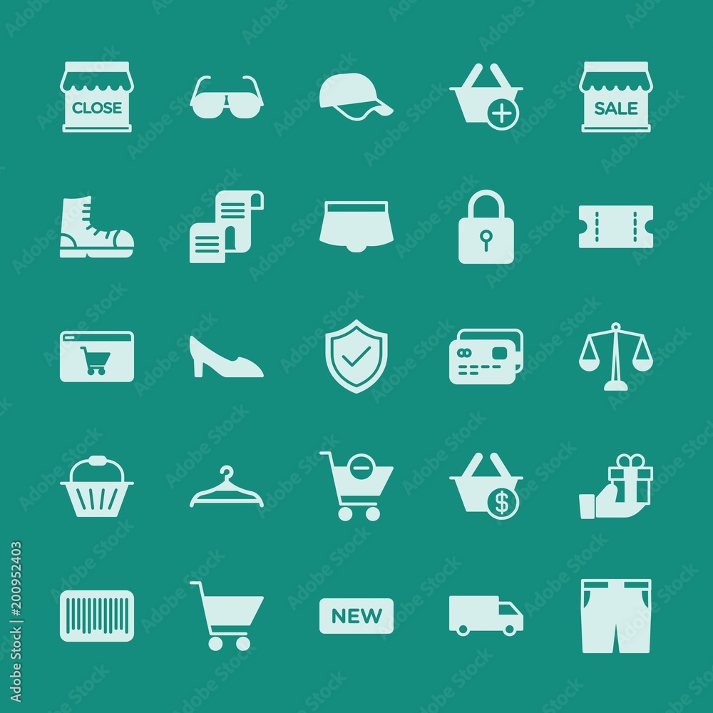 Poster modern simple set of clothes, shopping vector fill icons. ..contains such icons as message, present,