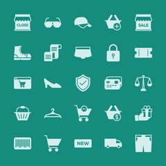Modern Simple Set of clothes, shopping Vector fill Icons. ..Contains such Icons as  message,  present,  wear,  high,  beautiful,  baseball and more on green background. Fully Editable. Pixel Perfect.