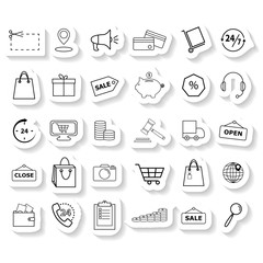 Set shopping stickers icons